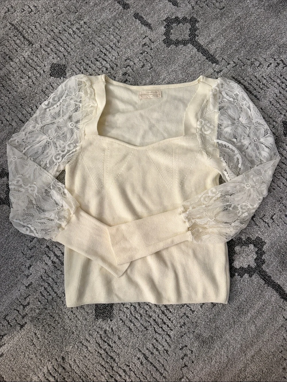 Anthropologie Cream Ribbed Knit Top